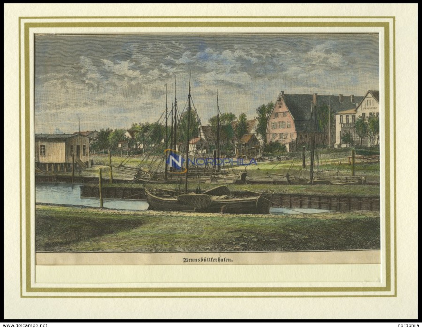 BRUNSBÜTTEL: Der Hafen, Kolorierter Holzstich Um 1880 - Lithographies