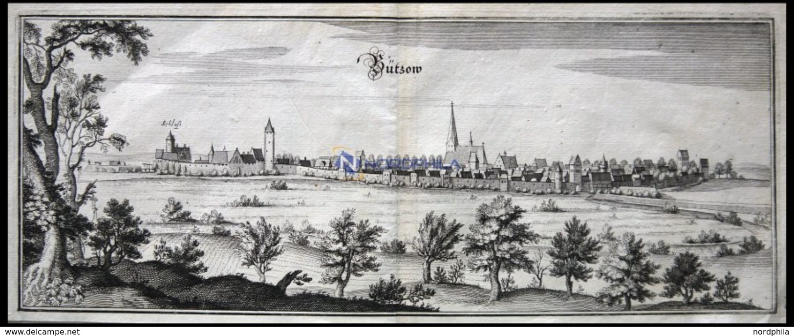BUTZOW, Gesamtansicht, Kupferstich Von Merian Um 1645 - Lithografieën