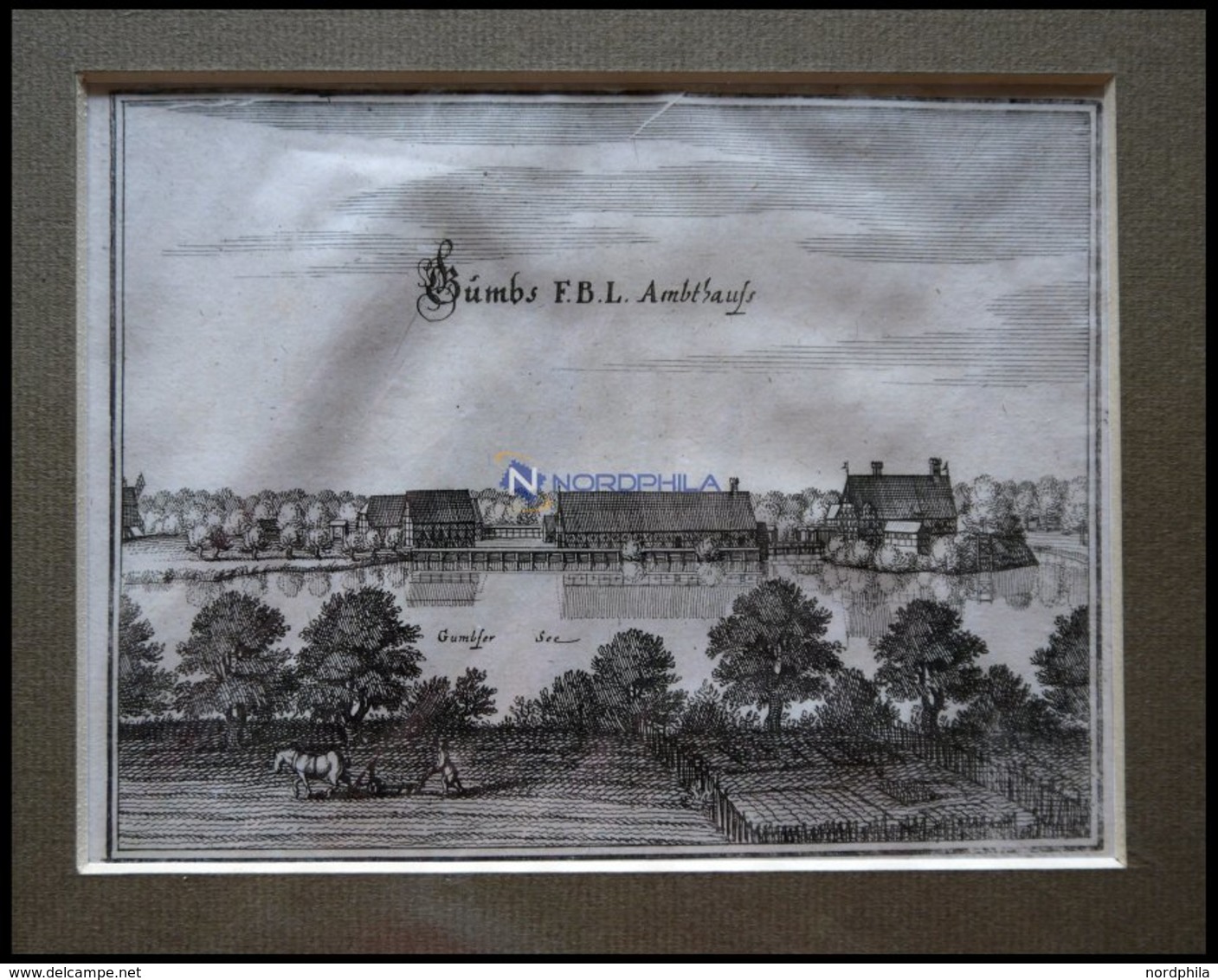 CAMBS, Mit Amtshaus Und See, Kupferstich Von Merian Um 1645 - Lithografieën