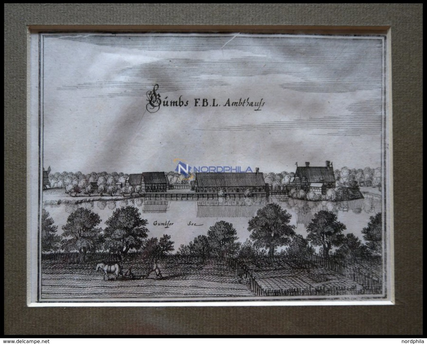 CAMBS, Mit Amtshaus Und See, Kupferstich Von Merian Um 1645 - Litografía