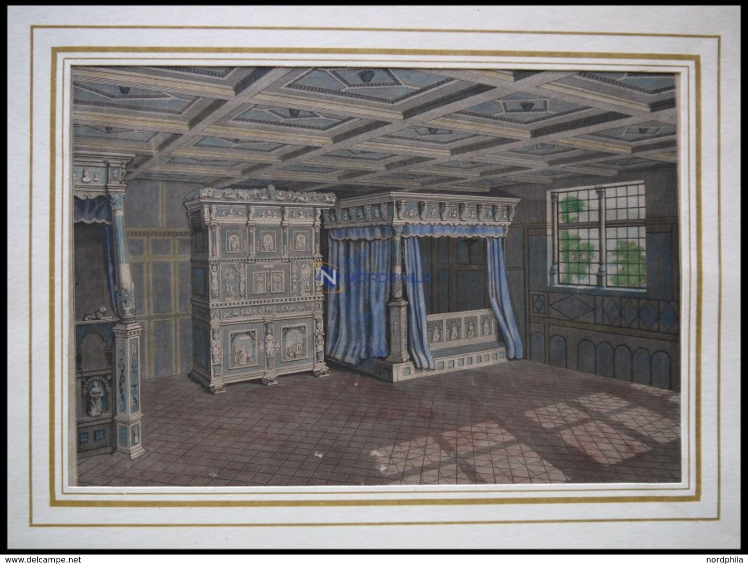 DITHMARSCHEN: Eine Bauernstube, Kolorierter Holzstich Um 1880 - Litografia