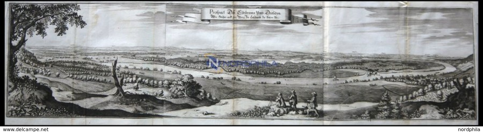 DRESDEN, Elbstrom Um Dresden, Kupferstich Von Merian Um 1645, Leichte Mängel - Litografía