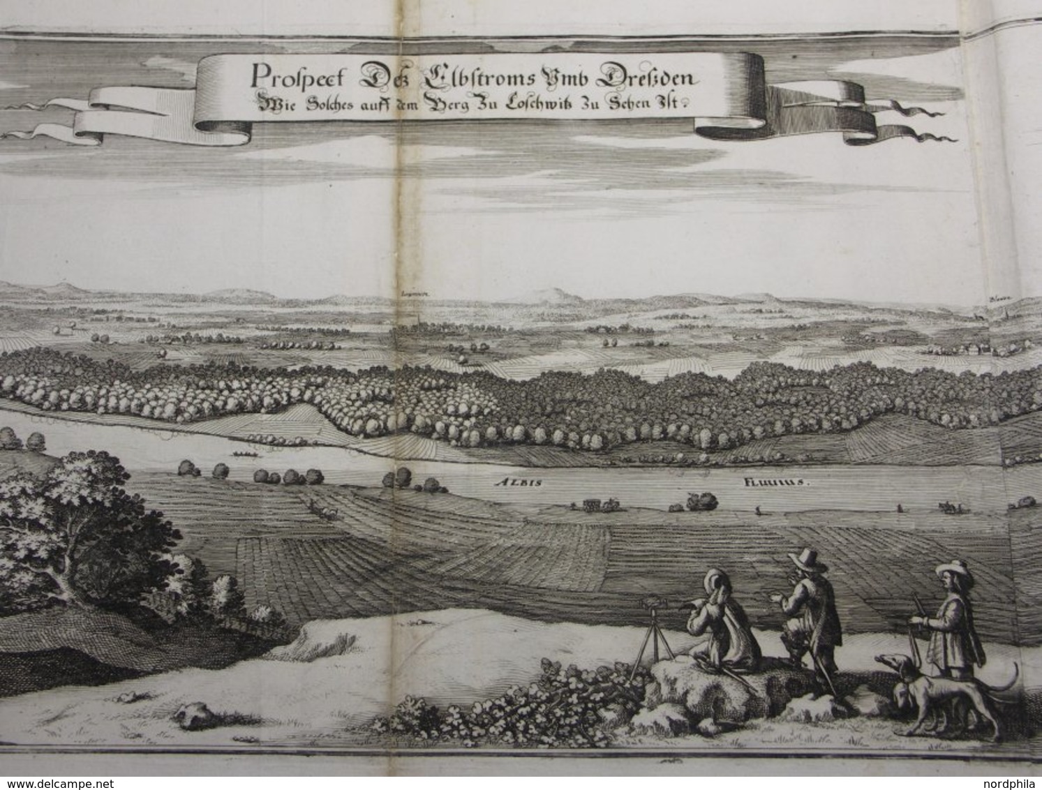 DRESDEN, Elbstrom Um Dresden, Kupferstich Von Merian Um 1645, Leichte Mängel - Lithografieën