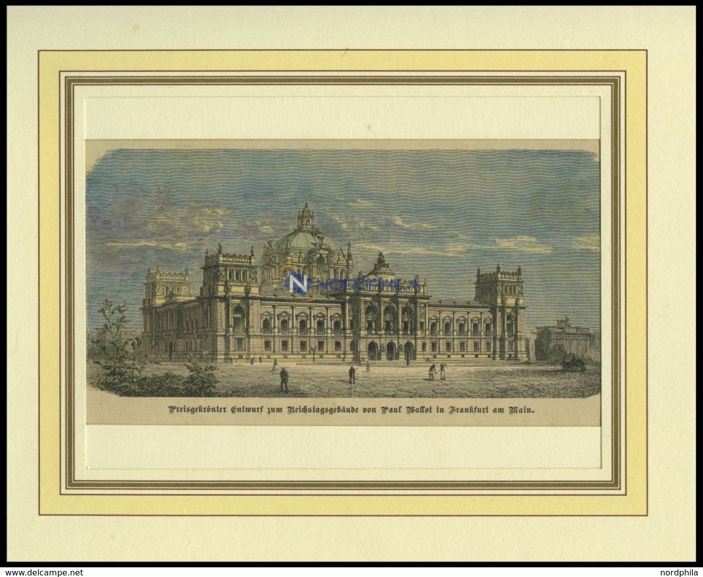 FRANKFURT/MAIN: Preisgekrönter Entwurf Zum Reichstagsgebäude, Kolorierter Holzstich Um 1880 - Lithografieën