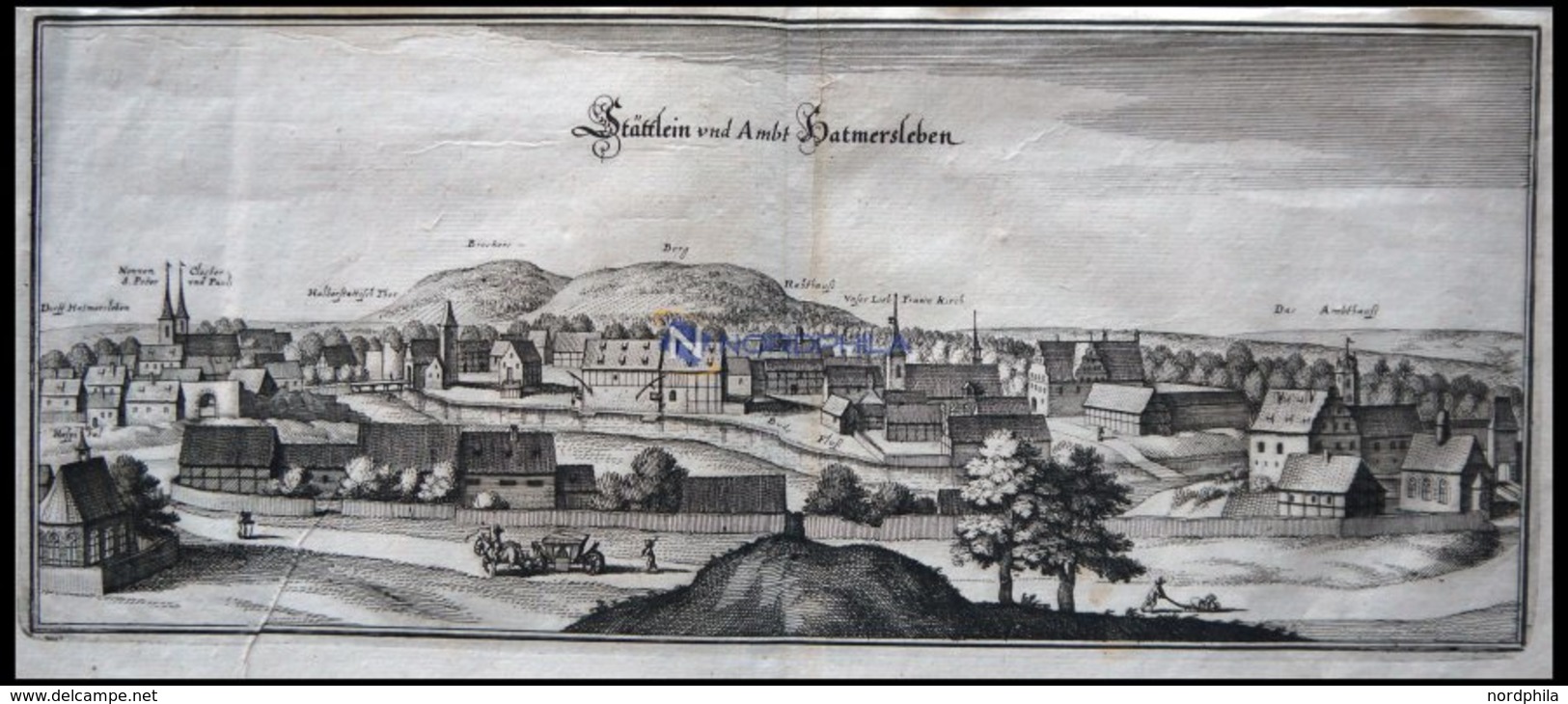 HATMERSLEBEN, Gesamtansicht, Kupferstich Von Merian Um 1645 - Litografía