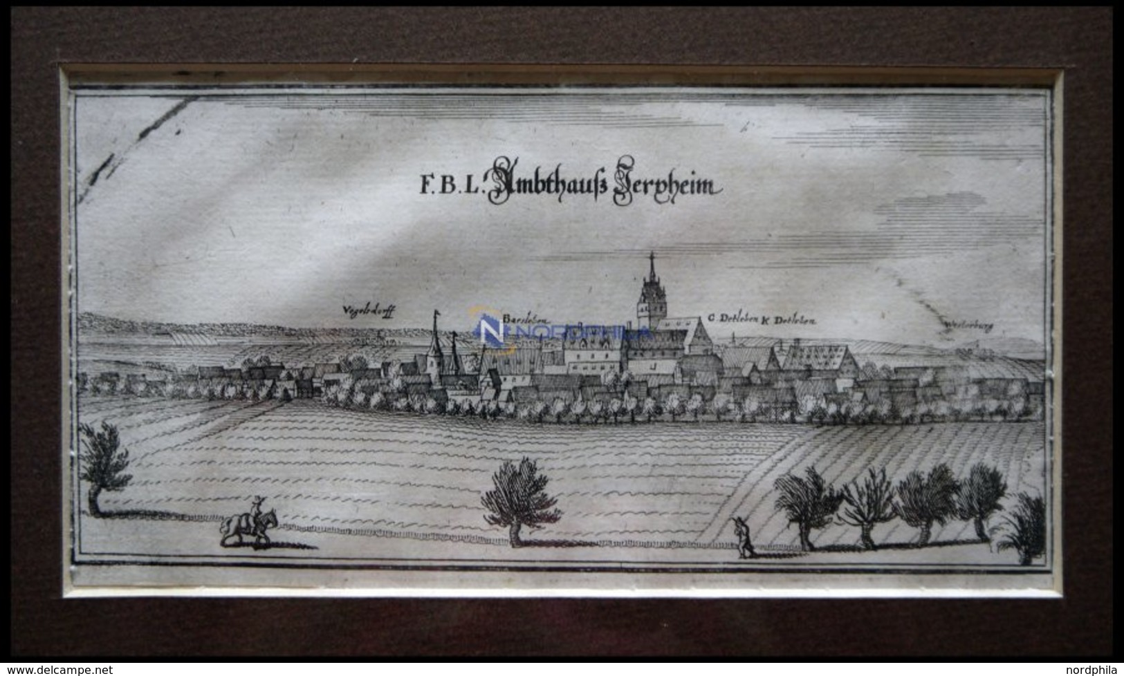 JERXHEIM, Gesamtansicht, Kupferstich Von Merian Um 1645 - Lithographien