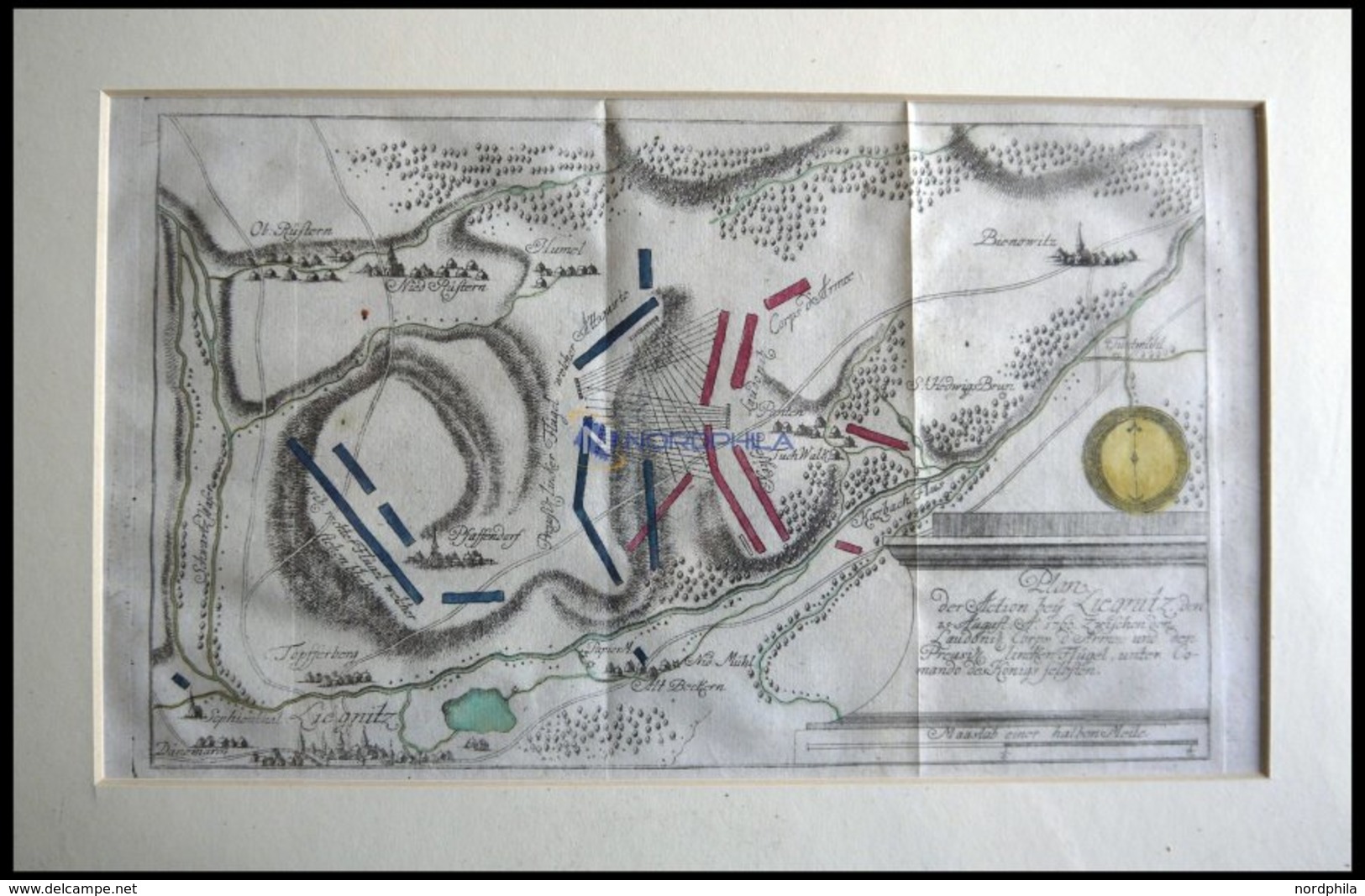 LIEGNITZ, Schlacht Vom 15.8.1760, Altkolorierter Kupferstich Von Ben Jochai Bei Raspische Buchhandlung 1760 - Lithografieën