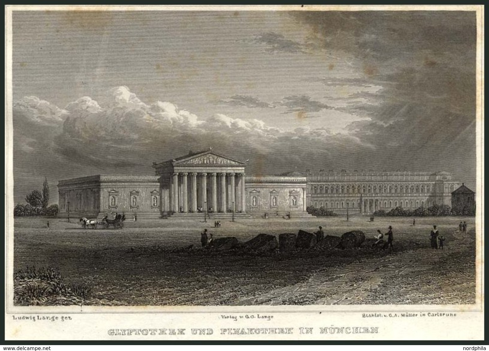MÜNCHEN: Glyptothek Und Pinakothek, Stahlstich Von Lange/Müller, 1840 - Lithografieën