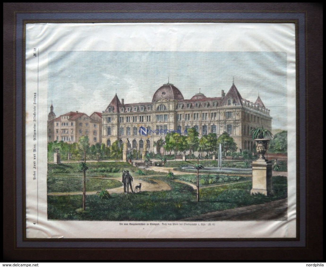 STUTTGART: Die Neue Baugewerbeschule, Kolorierter Holzstich Um 1880 - Lithographies