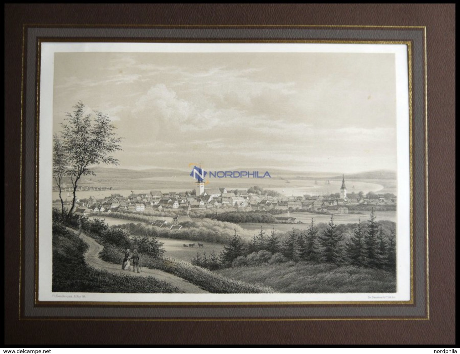 AALBORG (Aalborg), Gesamtansicht, Lithographie Mit Tonplatte Von Alexander Nay Nach F.C. Kierschou Bei Emil Baerentzen,  - Litografia