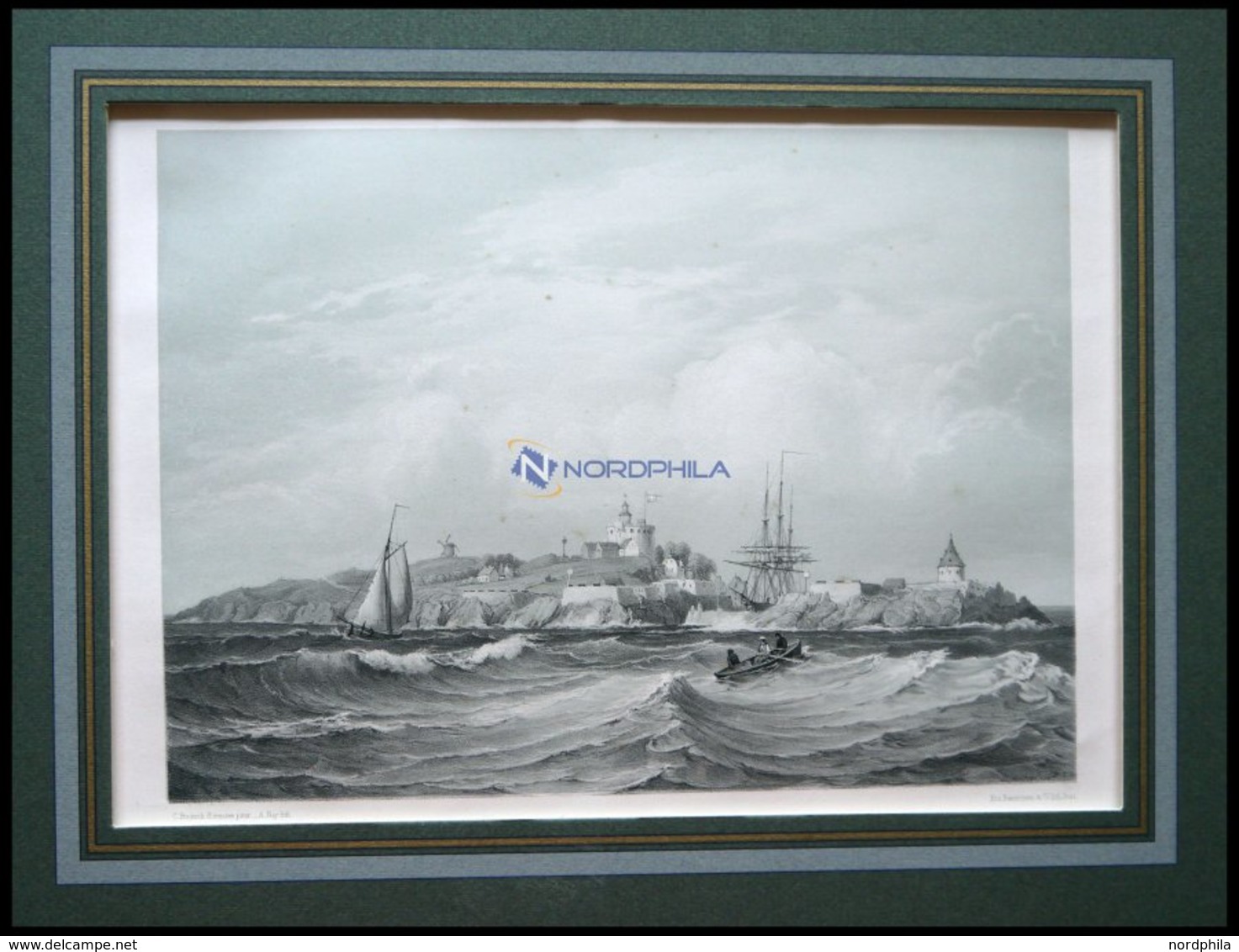 CHRISTIANSÖ (Christiansö), Gesamtansicht Vom Meer Aus Gesehen, Lithographie Mit Tonplatte Von Alexander Nay Nach C. Fred - Litografia