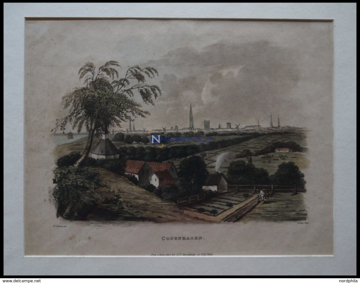 KOPENHAGEN, Gesamtansicht, Altkolorierte Aquatinta Von Johnston/Dawe 1815 - Lithographies