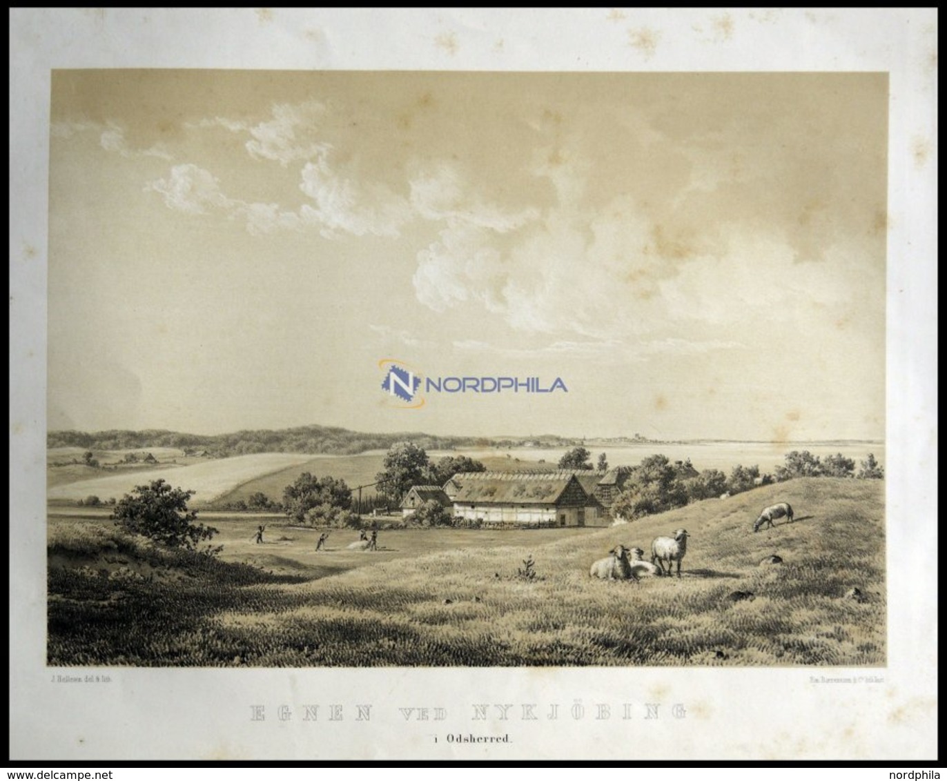 NYKÖBING (Egnen Ved Nykjöbing I. Odsherred), Blick über Ein Gut Auf Den See, Lithographie Mit Tonplatte Von J. Hellesen  - Lithographies