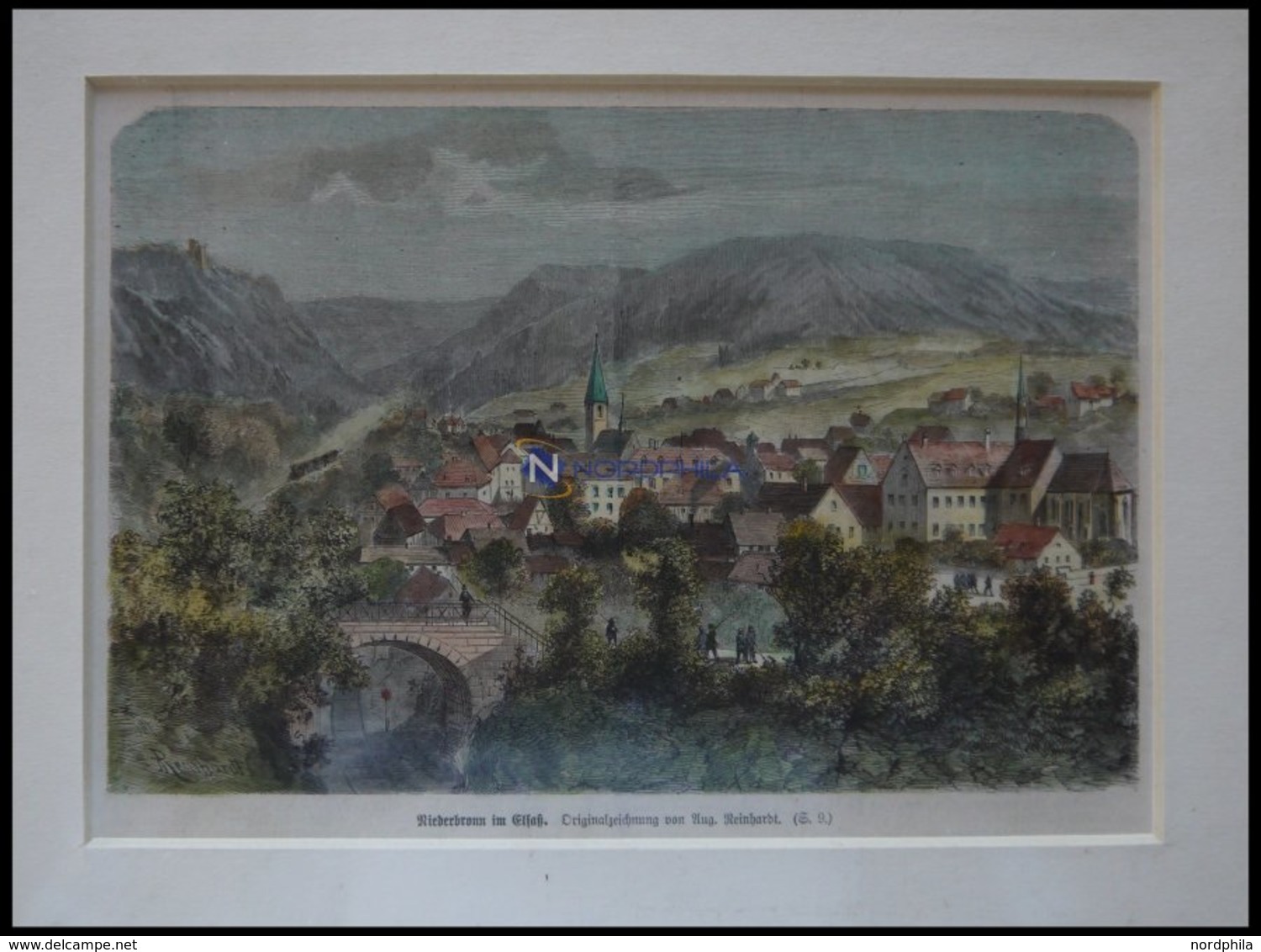 NIEDERBRONN/ELS., Gesamtansicht, Kolorierter Holzstich Nach Reinhardt Um 1880 - Lithografieën