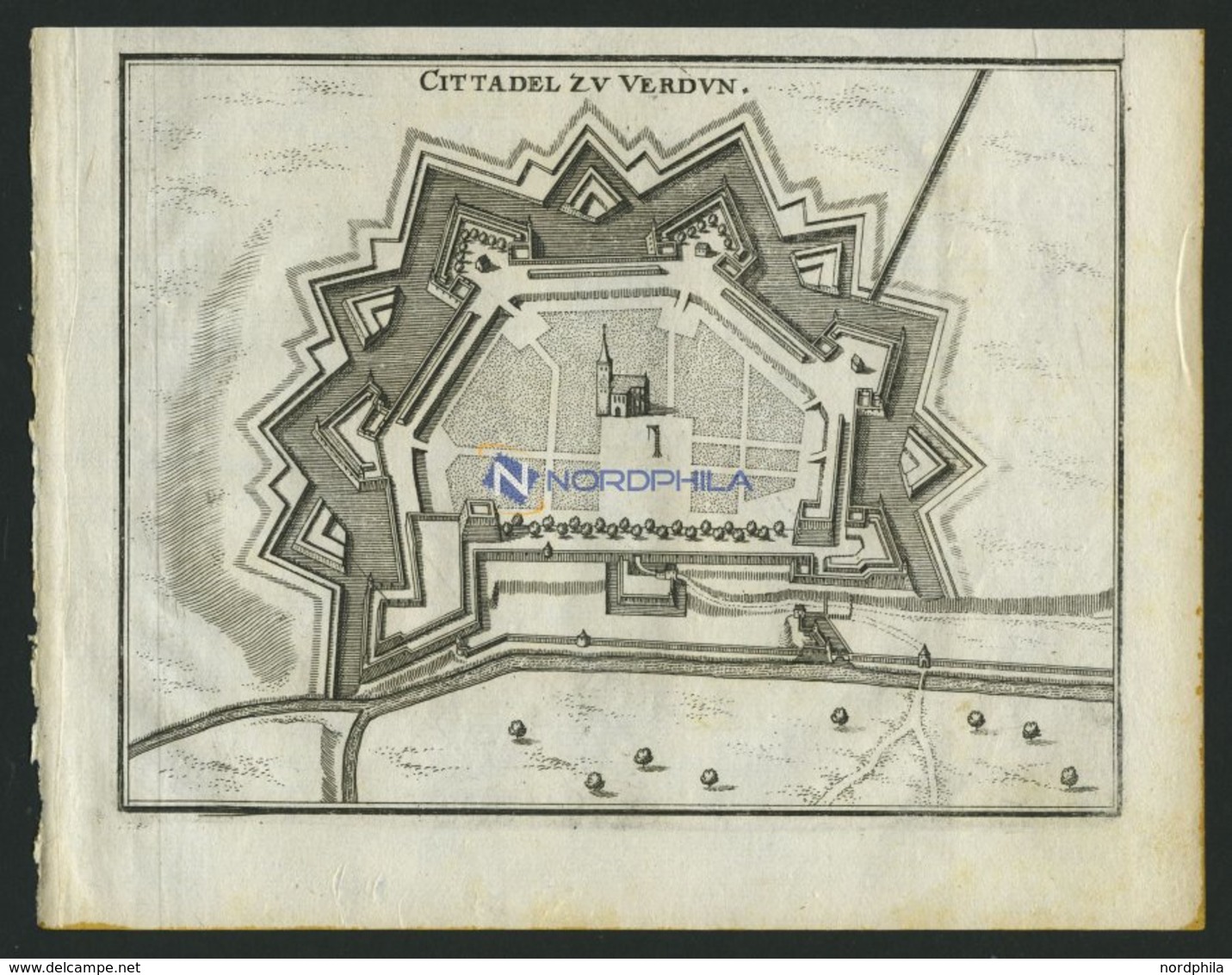 VERDUN: Grundrißplan Mit Citadelle, Kupferstich Von Merian Um 1645 - Lithographies