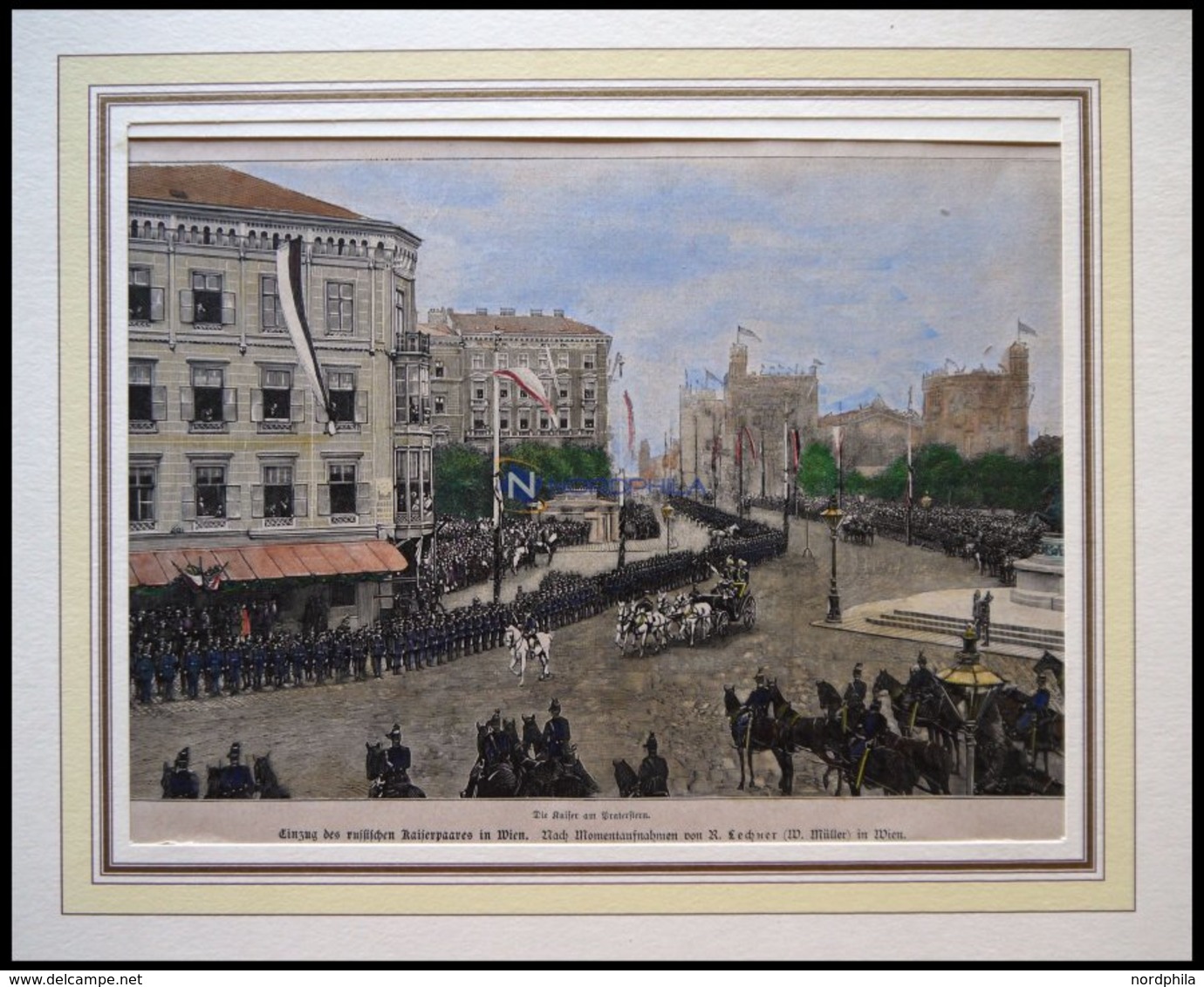 WIEN: Einzug Des Russischen Kaiserpaares, Kolorierter Holzstich Um 1880 - Lithografieën