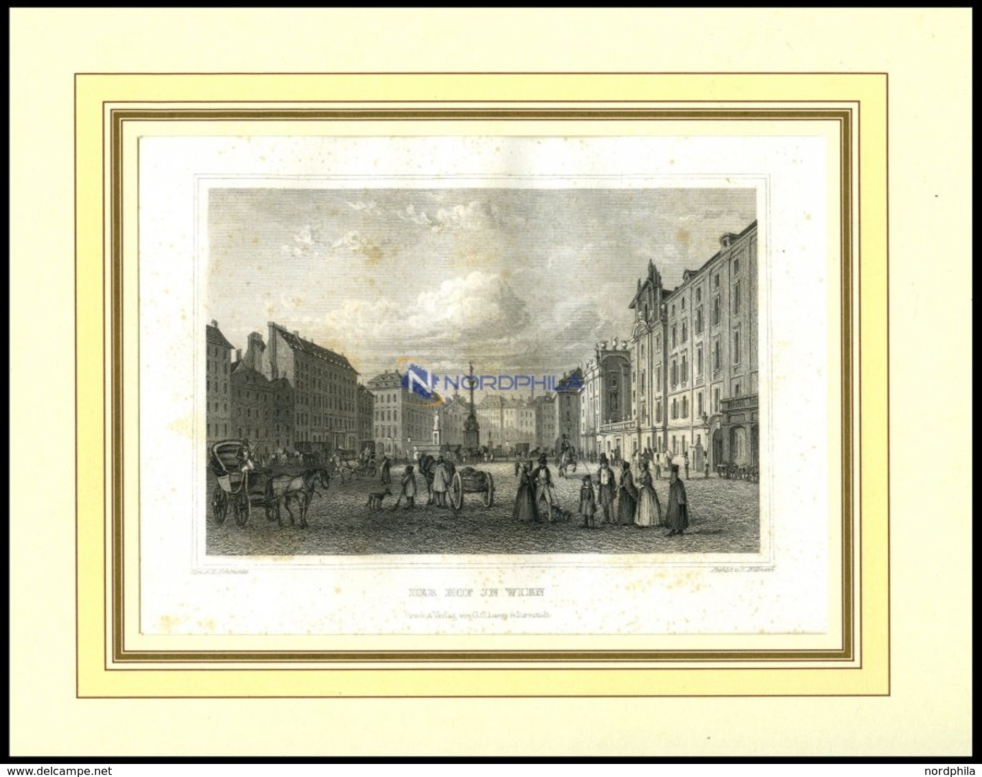 WIEN: Der Hof In Wien Mit Hübscher Personenstaffage Im Vordergrund, Stahlstich Von Schönfeld/Willmann, 1840 - Lithographies