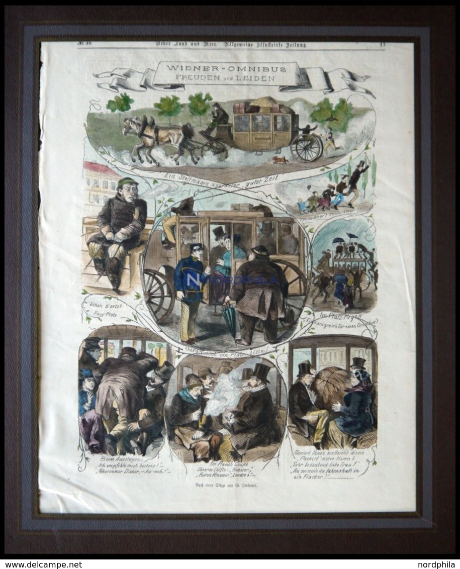 WIEN: Szenen Aus Dem Wiener Omnibus, Freuden Und Leiden, Kolorierter Holzstich Nach Imlauer Um 1880 - Litografía