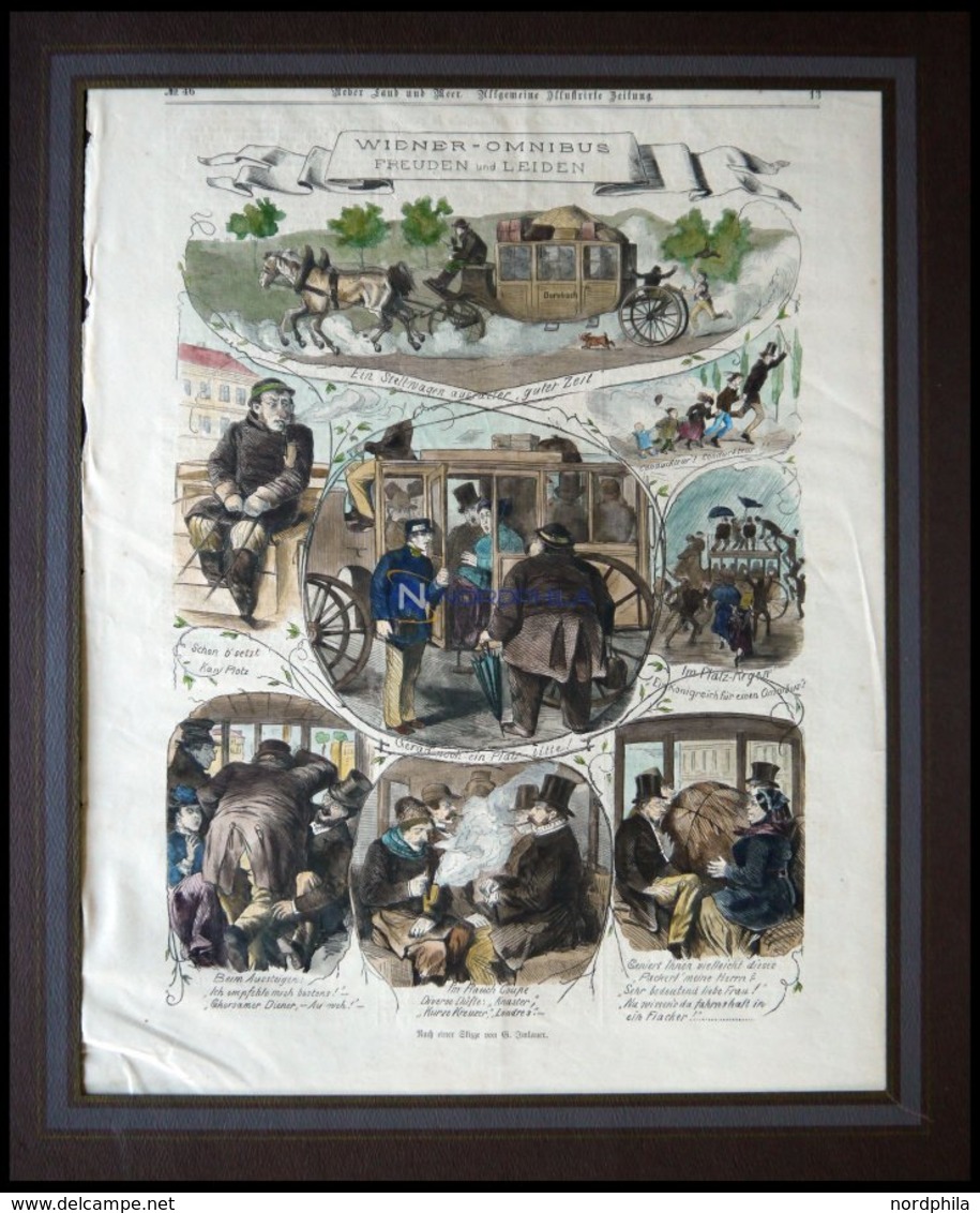 WIEN: Szenen Aus Dem Wiener Omnibus, Freuden Und Leiden, Kolorierter Holzstich Nach Imlauer Um 1880 - Litografia