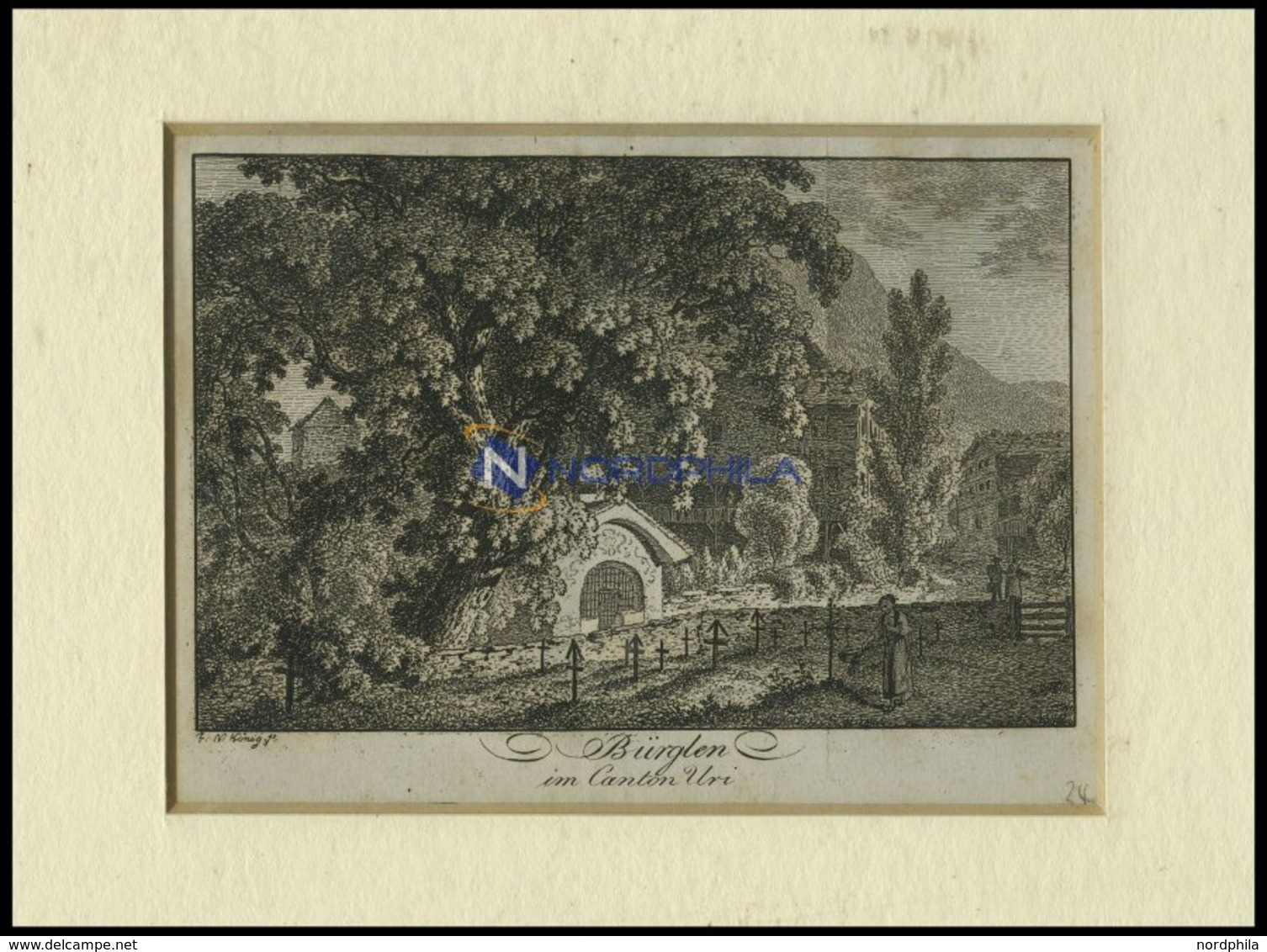 BÜRGLEN/KANTON URI, Gesamtansicht, Kupferstich Von König Um 1800 - Lithographies