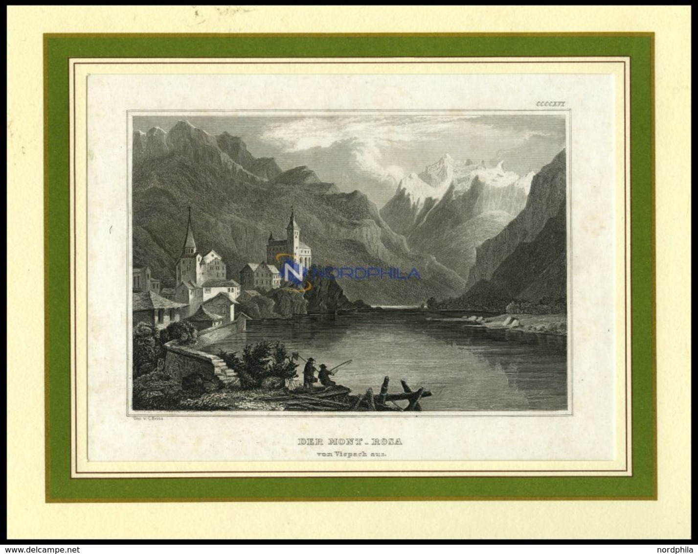 Der MONT-ROSA Von Vispach Aus Stahlstich Von B.I. Um 1840 - Lithografieën