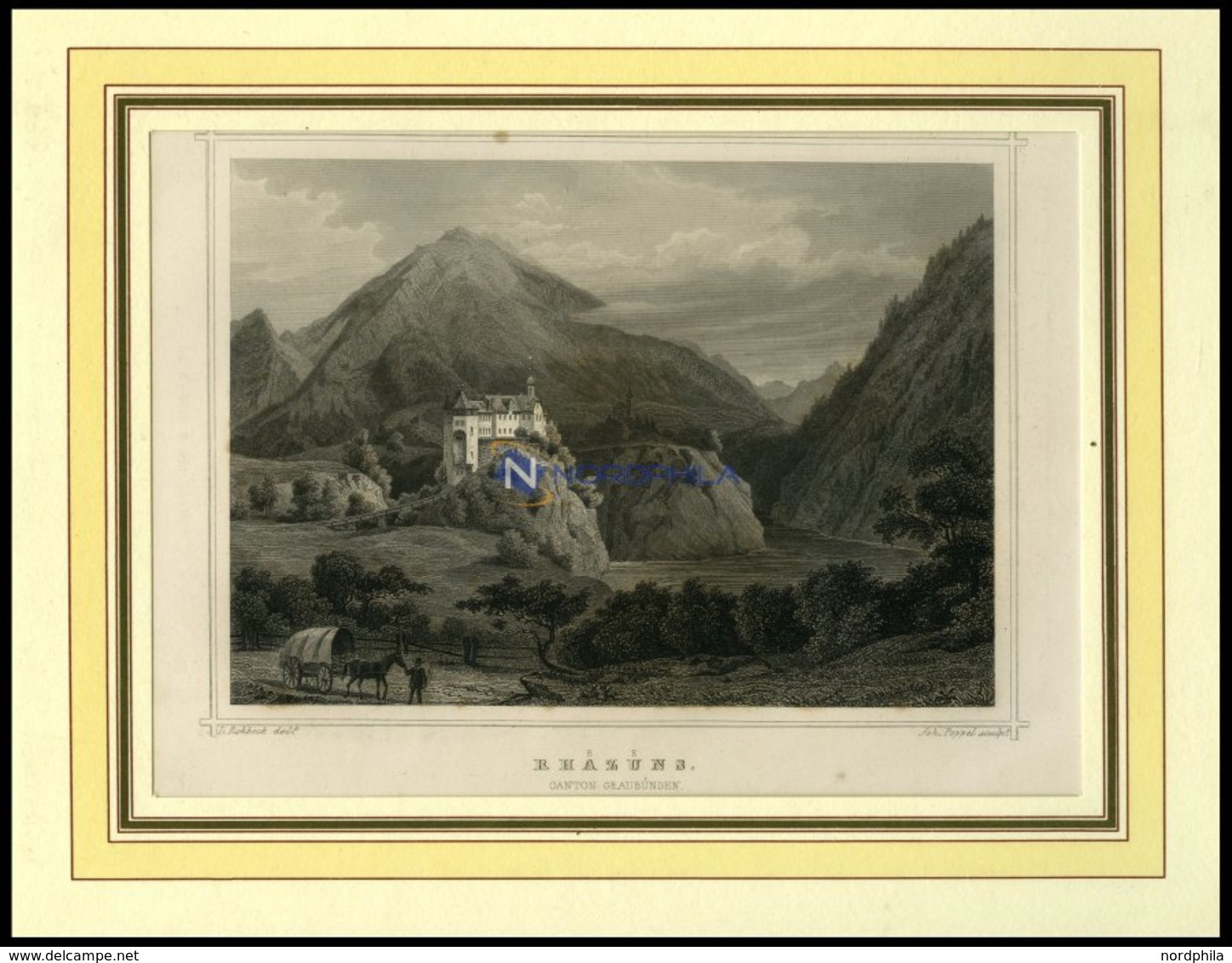 RHÄZÜNS/KANTON GRAUBÜNDEN, Teilansicht, Stahlstich Von Rohbock/Poppel Um 1840 - Lithographien