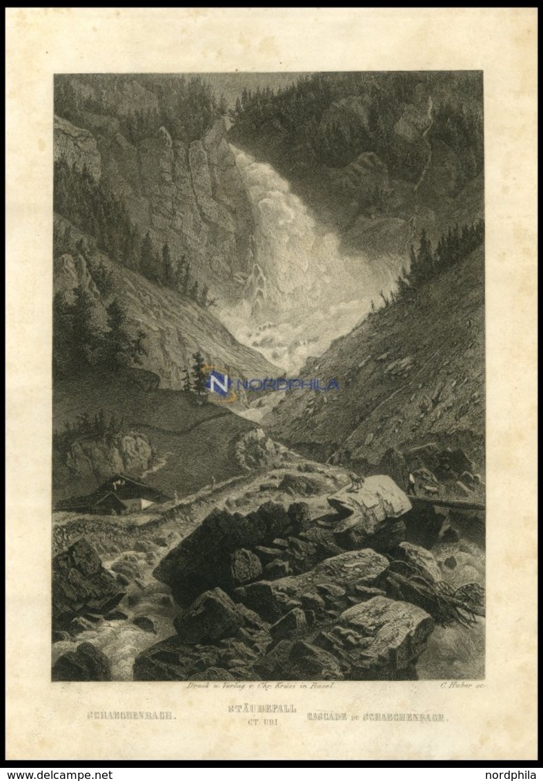 Der STÄUBEFALL/KANTON URI, Stahlstich Von Huber Um 1840 - Lithographies