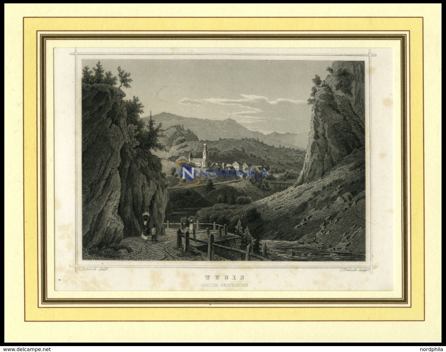 THUSIS, Teilansicht, Stahlstich Von Rohbock/Umbach Um 1840 - Lithographies