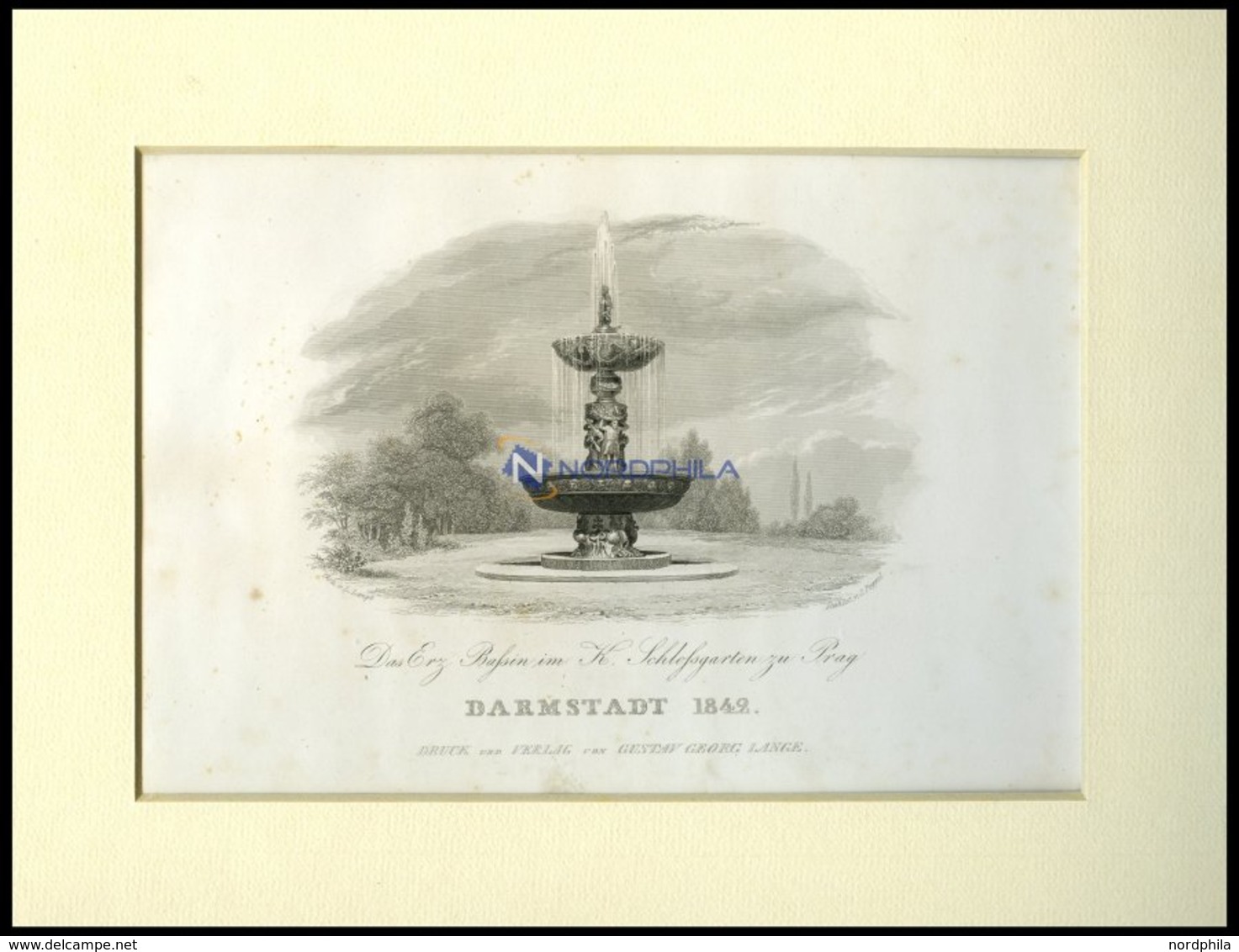 PRAG: Das Erz Baßin Im K. Schloßgarten, Stahlstich Von 1840 - Lithografieën