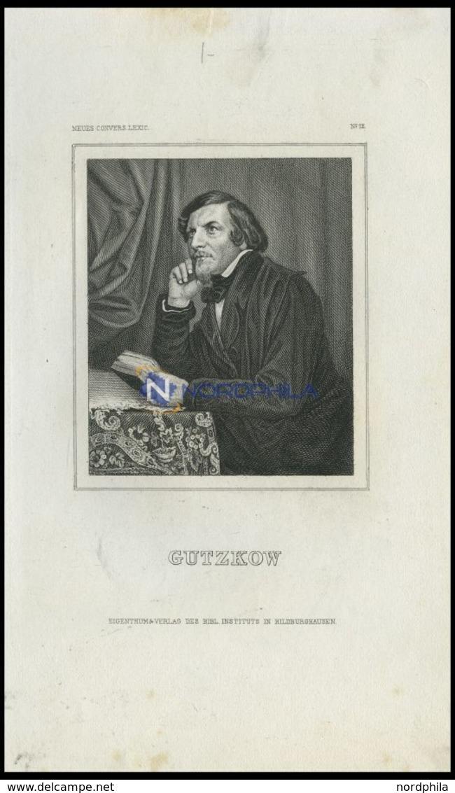 Karl Gutzhow, Deutscher Schriftsteller, Dramatiker Und Journalist, Stahlstich Von B.I. Um 1840 - Lithografieën