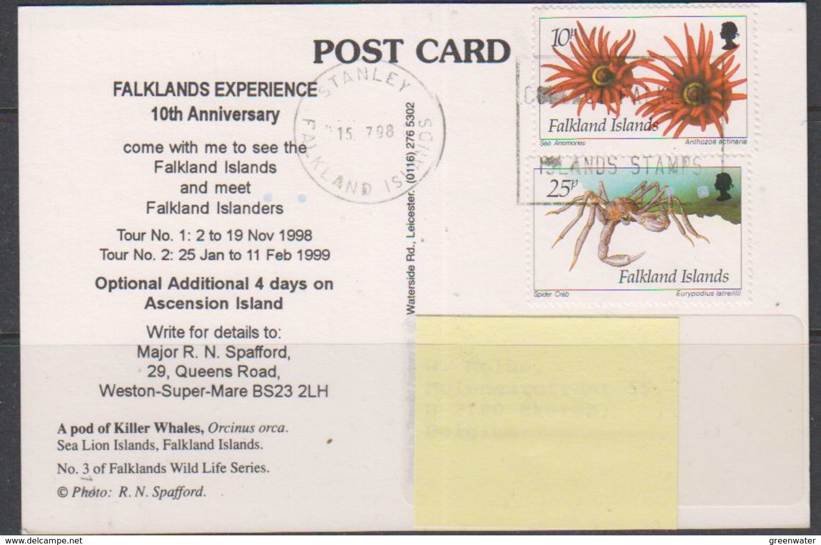 Falkland Islands 1998 Post Card / Killer Whales Ca 15.7.98 Stanley (38542) - Islas Malvinas