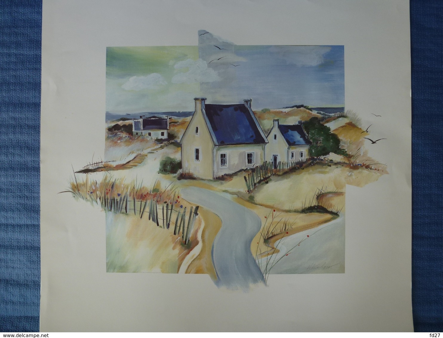 Lithographie Signée H.Kirchner - Maisons Dans Les Dunes - 70 X 70 Cm - Lithographies