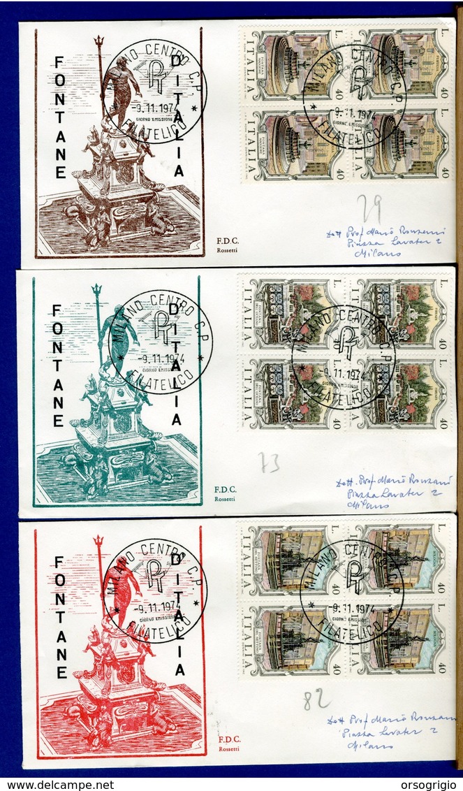 ITALIA - FDC 1974 - QUARTINA - FONTANE - TUTTE VIAGGIATE - TIMBRO RACCOMANDATA E ARRIVO - FDC