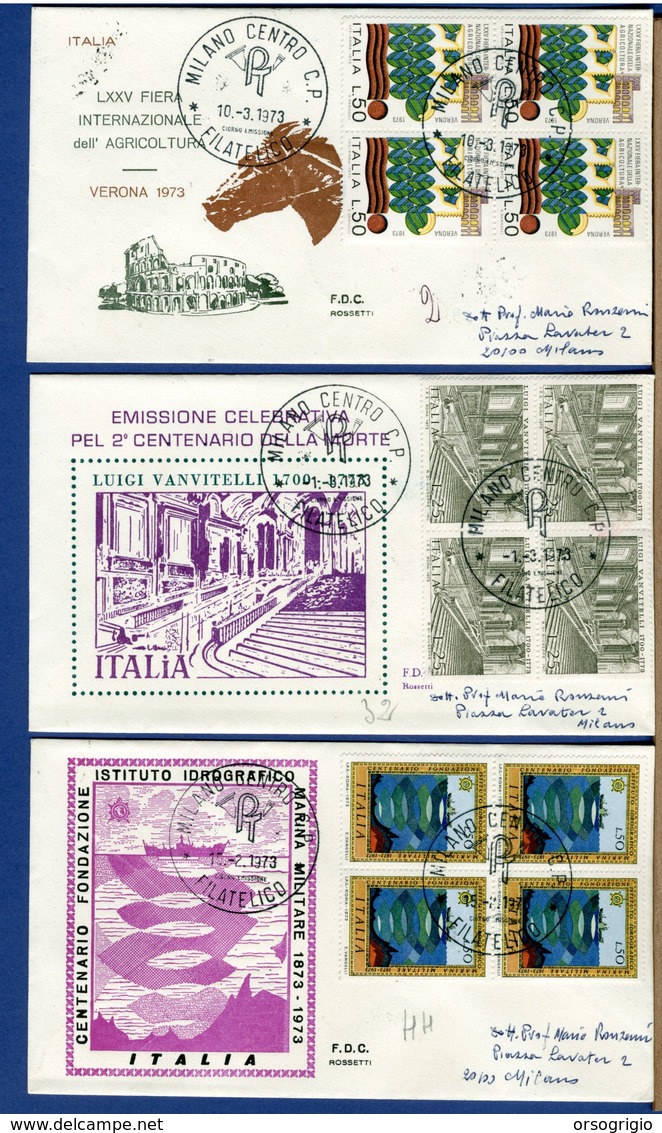 ITALIA - FDC 1973 - VANVITELLI - IDROGRAFICO - AGRICOLTURA - TUTTE VIAGGIATE - TIMBRO RACCOMANDATA E ARRIVO - FDC