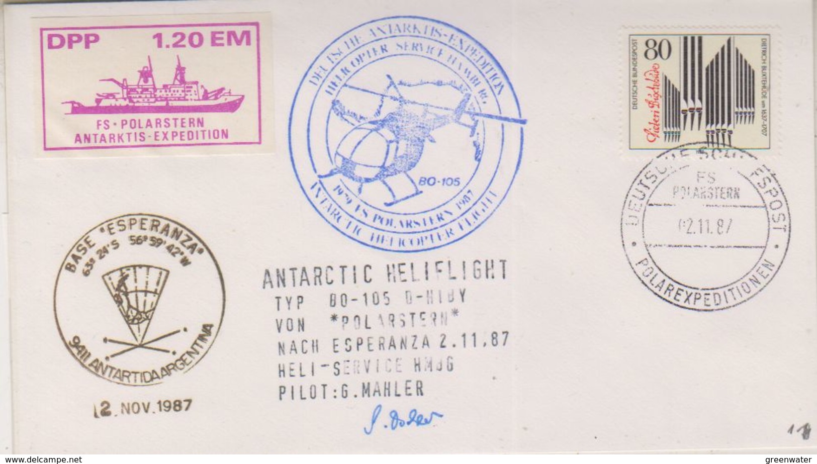 Germany 1987 Antarctica Polarstern To Base Esperanza 2.11.87 Si Pilot (38546) - Poolvluchten
