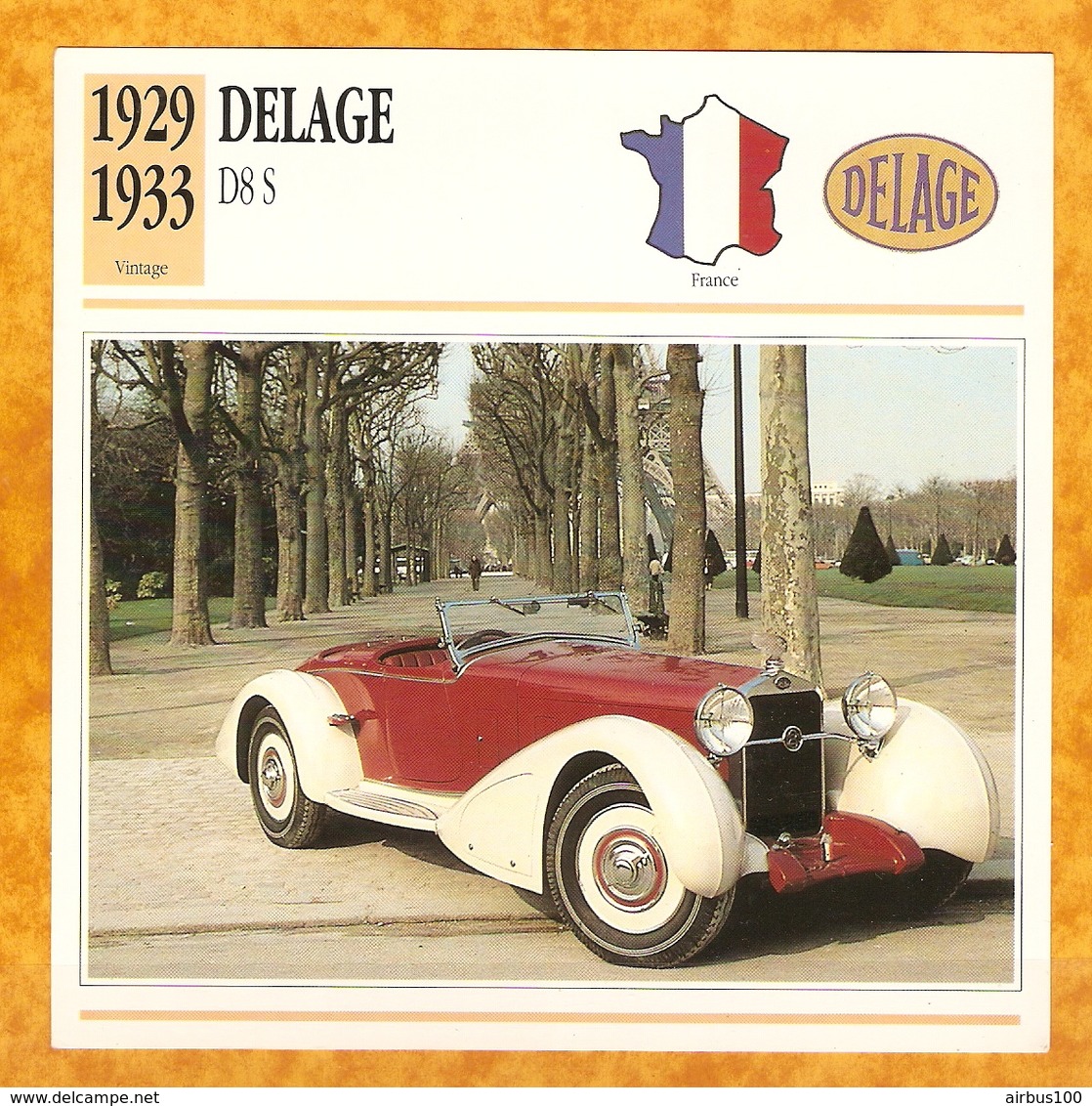 1929 FRANCE VIEILLE VOITURE DELAGE D8S D8 S - FRANCE OLD CAR - FRANCIA VIEJO COCHE - VECCHIA MACCHINA - Automobili