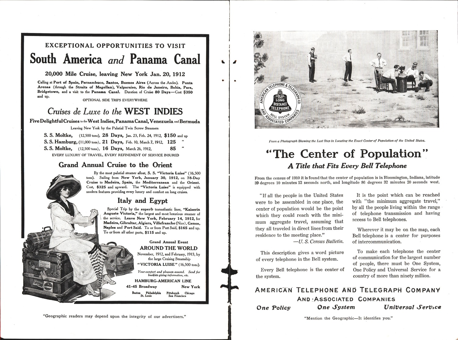 Hamburg American Line / American Telephone And Telegraph Company - Pubblicità 1912 - Pubblicitari