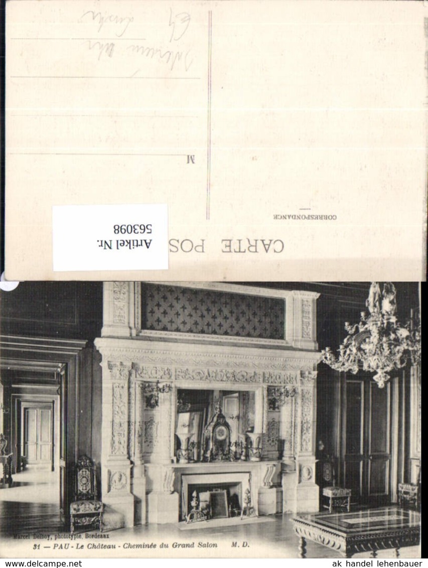 563098,Pau Le Chateau Cheminee Du Grand Salon Kamin Ofen Heizung Uhr Luster Einrichtu - Sonstige & Ohne Zuordnung