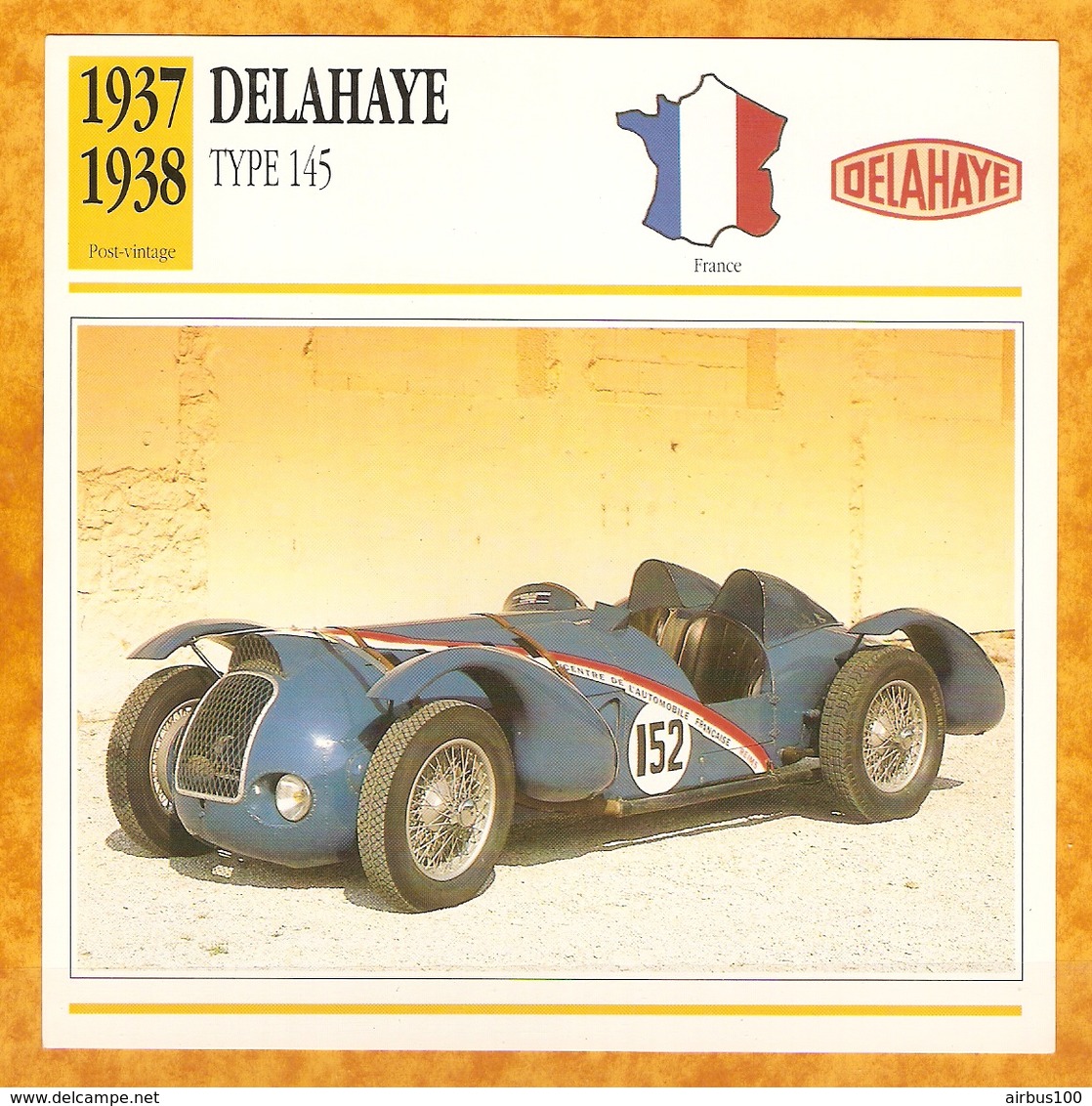 1937 FRANCE VIEILLE VOITURE DELAHAYE TYPE 145 - FRANCE OLD CAR - FRANCIA VIEJO COCHE - VECCHIA MACCHINA - Auto's