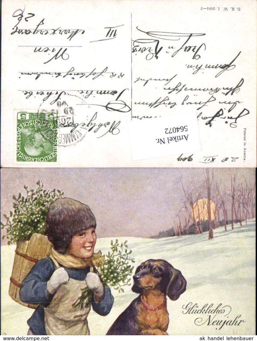564072,tolle K&uuml;nstler AK Karl Feiertag Hund Dackel Neujahr Kind Pub B.K.W.I. 2084-2 - Feiertag, Karl