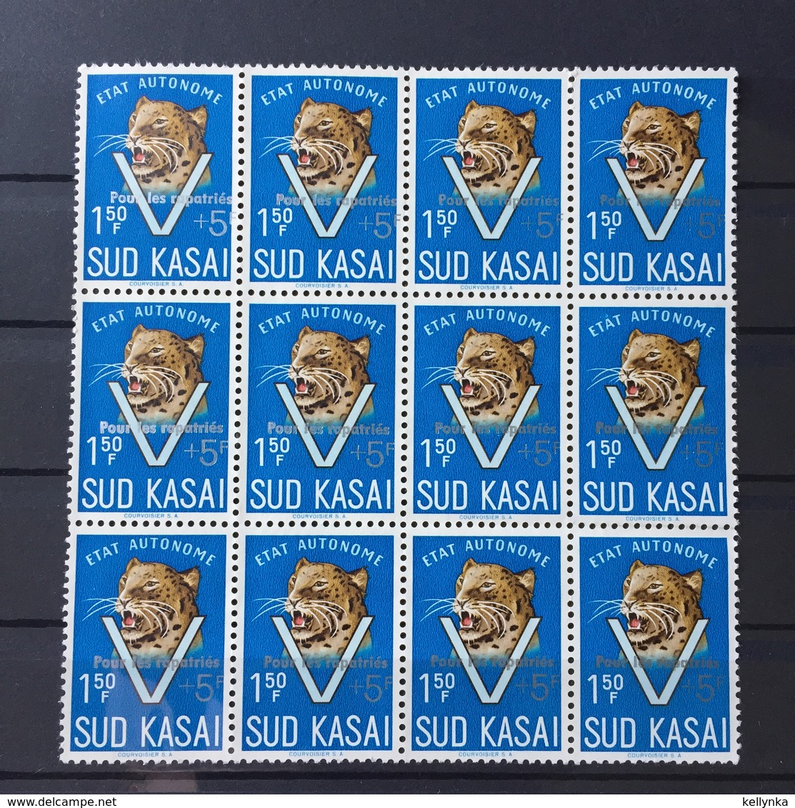 South Kasai - 21C - Variety - Block Of 12 With Overprint On Both Side - "Pour Les Rapatriés" - 1961 - MNH - Sud-Kasaï