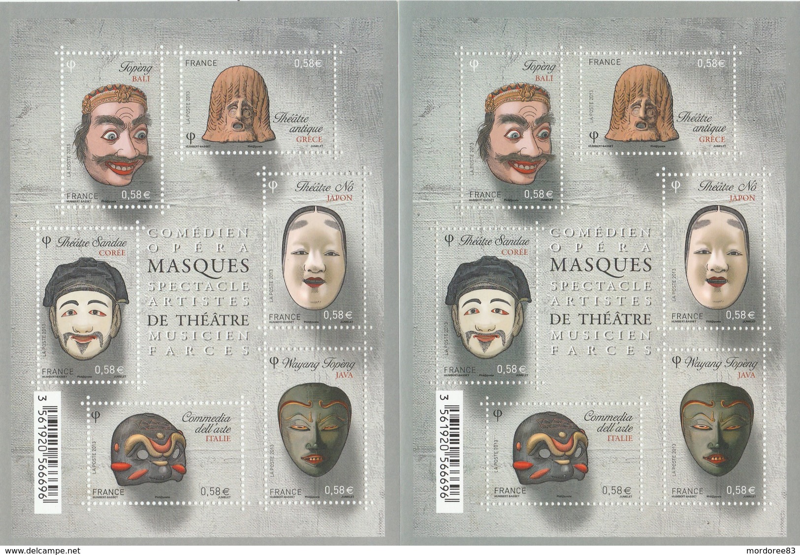 2 BLOCS 2013  MASQUES DE THEATRE NEUF LUXE - F4803-F 4803 AVEC 2 TEINTES DIFFERENTES                          TDA262+271 - Neufs