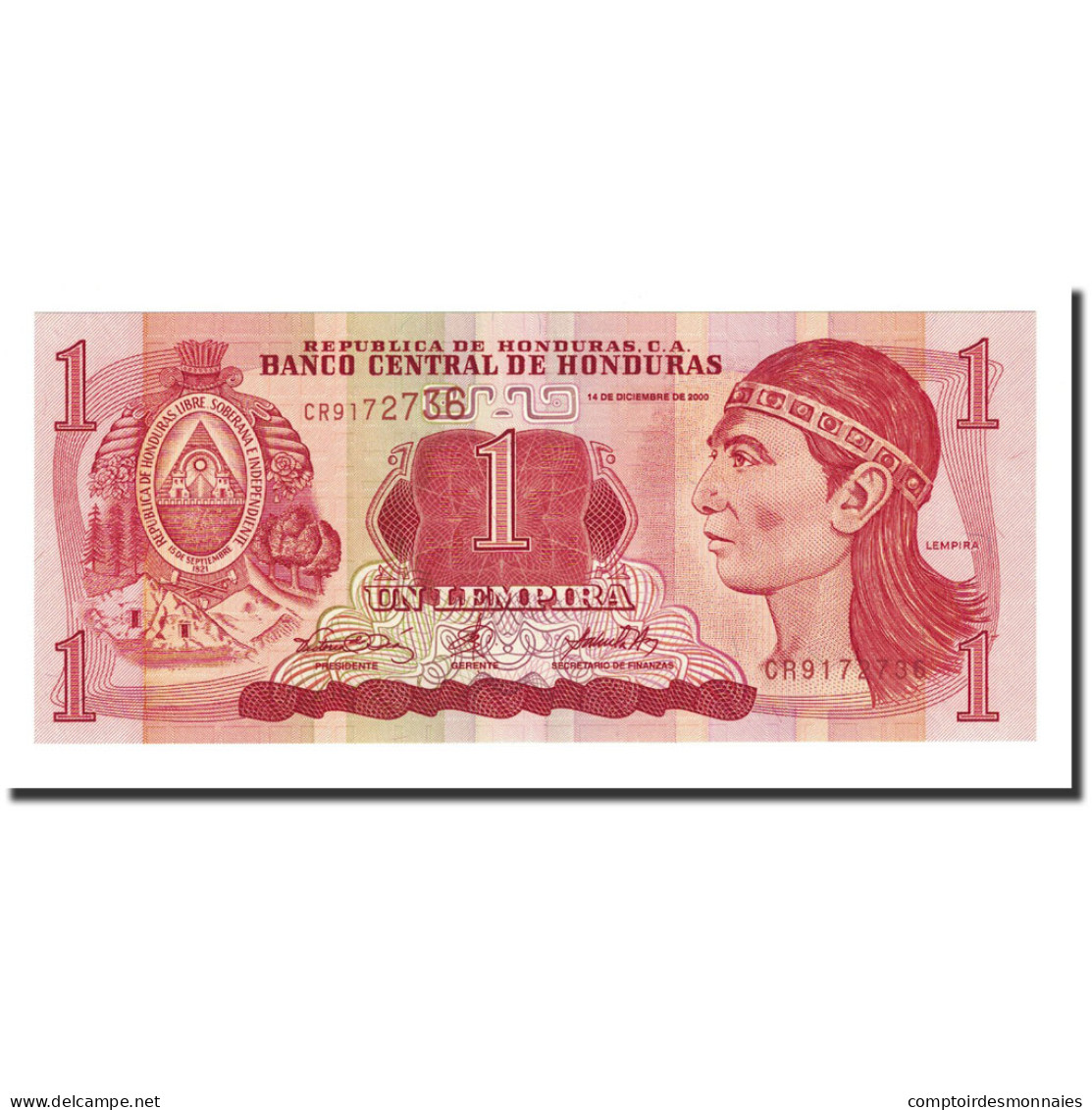 Billet, Honduras, 1 Lempira, 2000-12-14, KM:84a, NEUF - Honduras