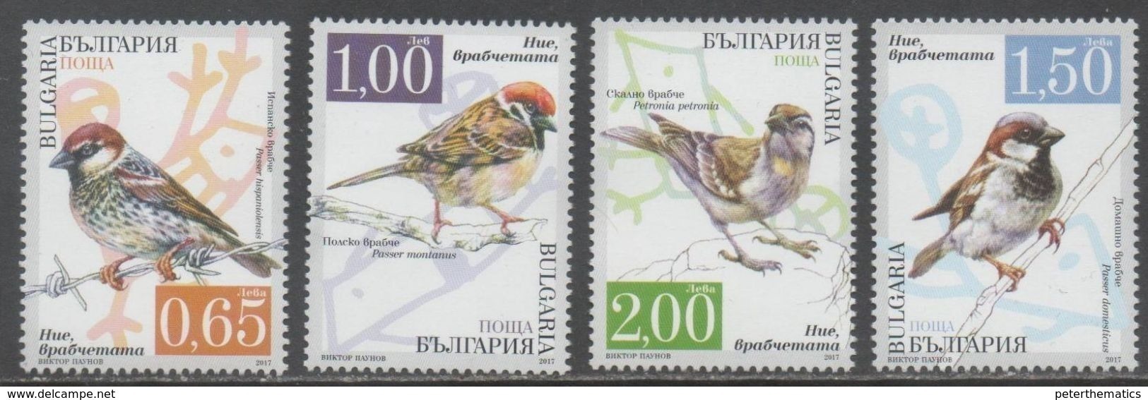 BULGARIA , 2017, MNH, BIRDS, SPARROWS, 4v - Sparrows