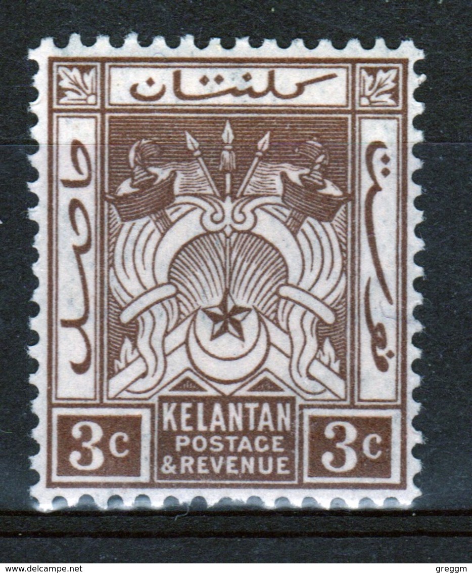 Malaya Kelantan 1921 Three Cent Brown Mounted Mint Stamp. - Kelantan