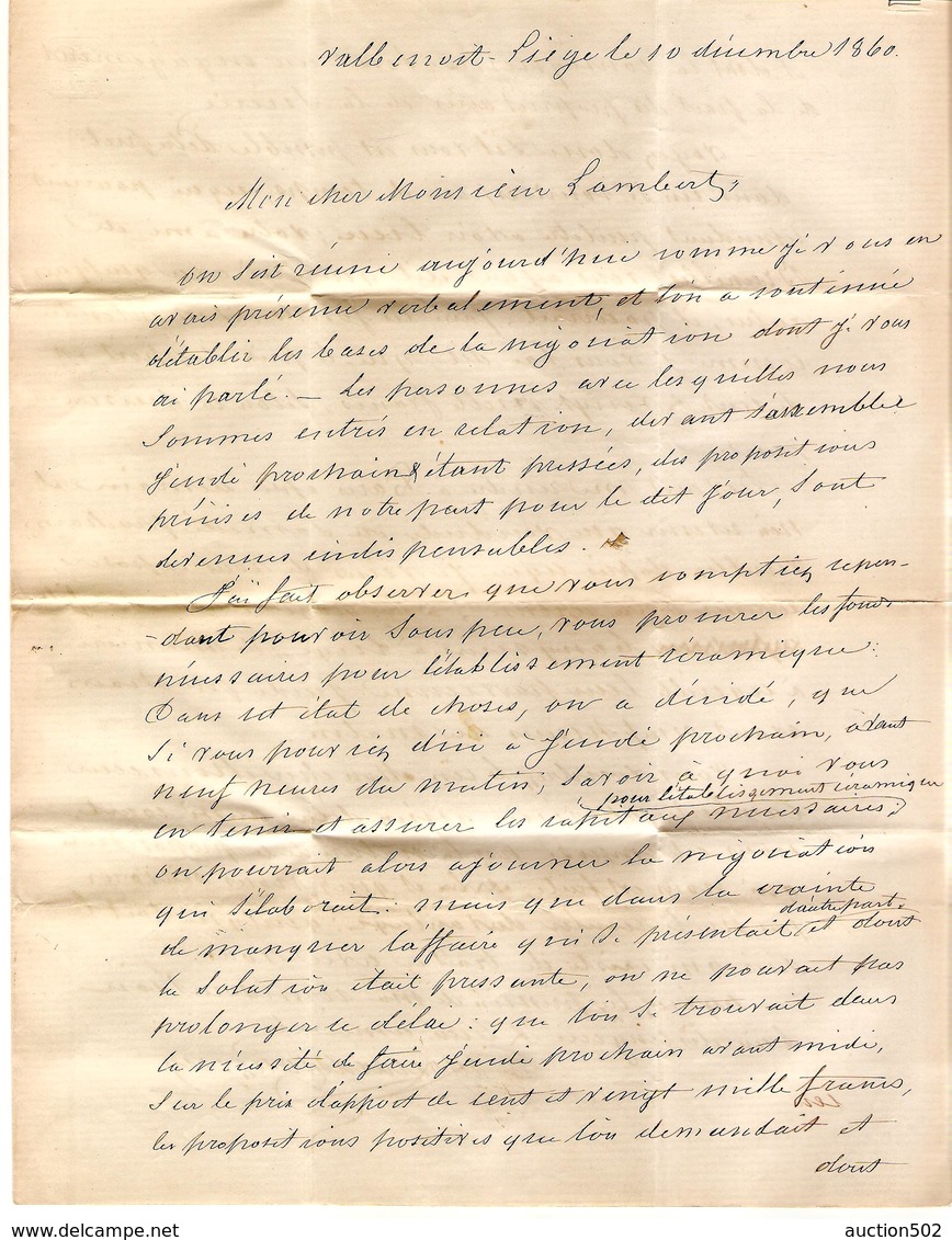 TP 7 4 Marges S/LAC écrit De Val Benoit C.Liège 11-12-1860 + Obl.barres 73 V.Wick (Maestricht) C.d'arrivée - Oblitérations à Barres: Perceptions