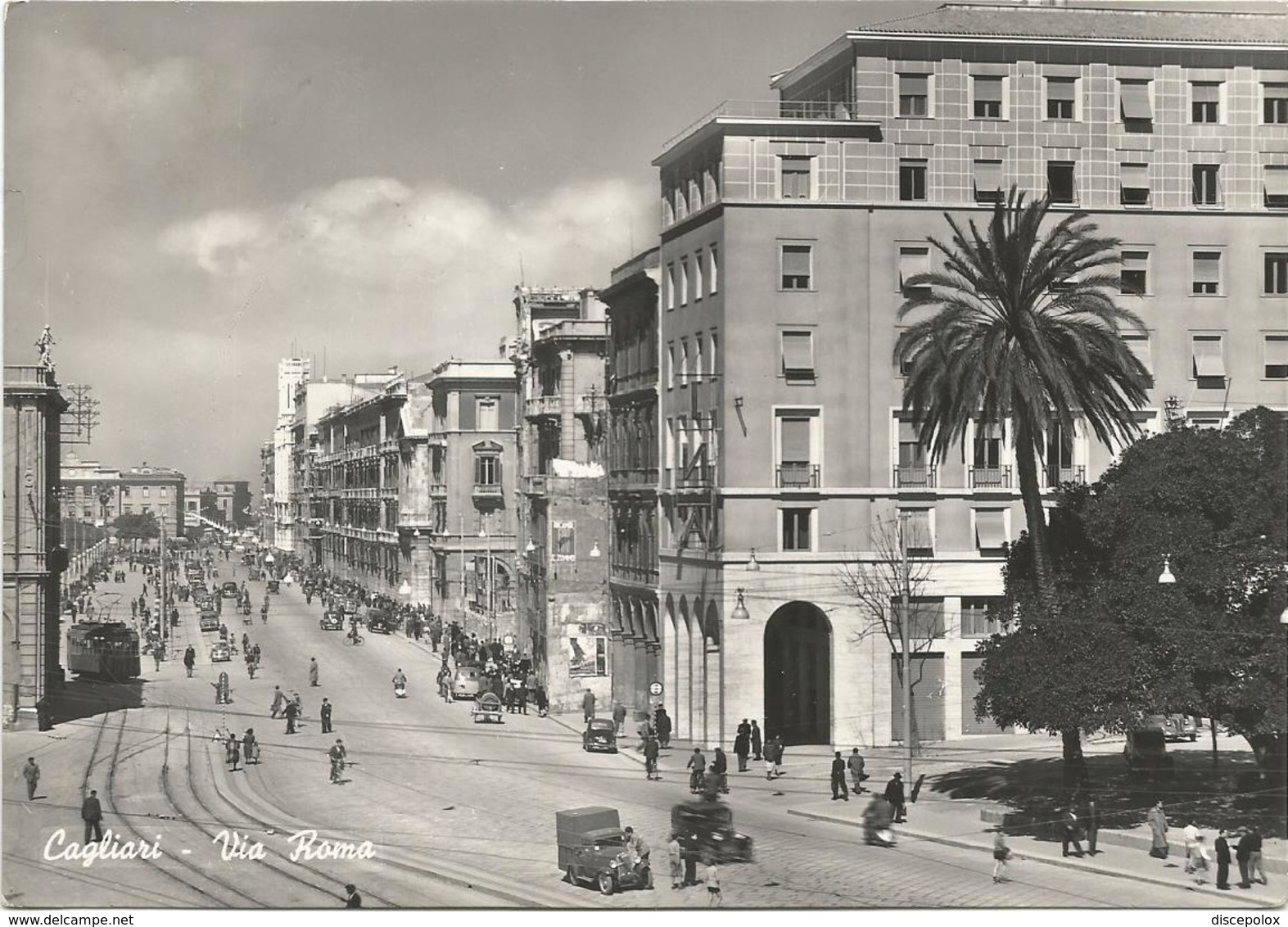 X1843 Cagliari - Via Roma - Auto Cars Voitures Tram / Viaggiata 1956 - Cagliari