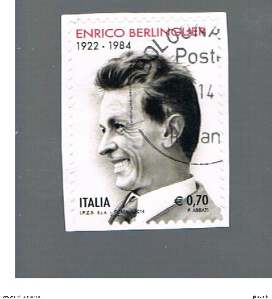 ITALIA REPUBBLICA  -   2014   - E. BERLINGUER     -   USATO  ° - 2011-20: Usati