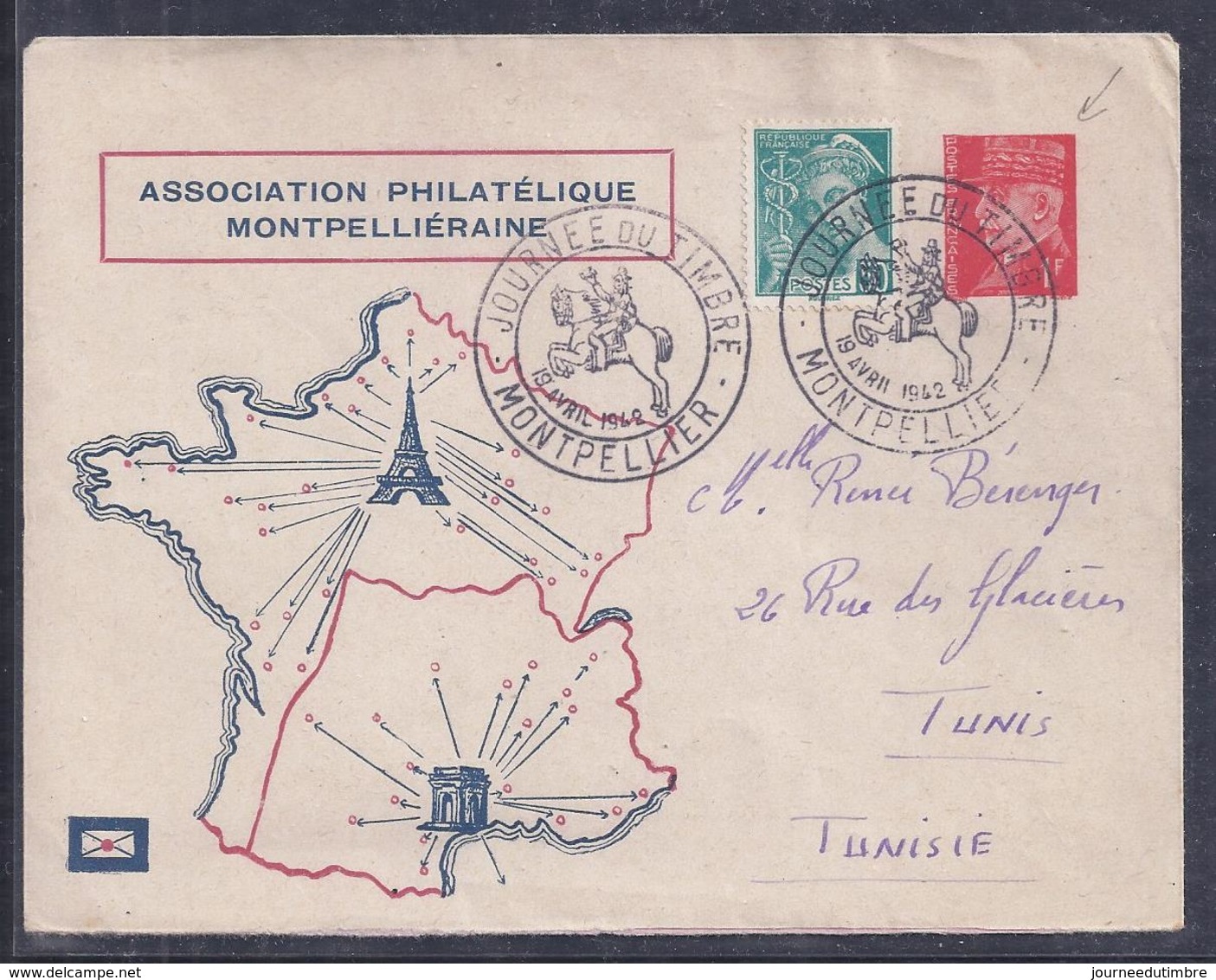 Entier Postal Journee Du Timbre 1942 Montpellier Petain Mercure - Umschläge Mit Aufdruck (vor 1995)