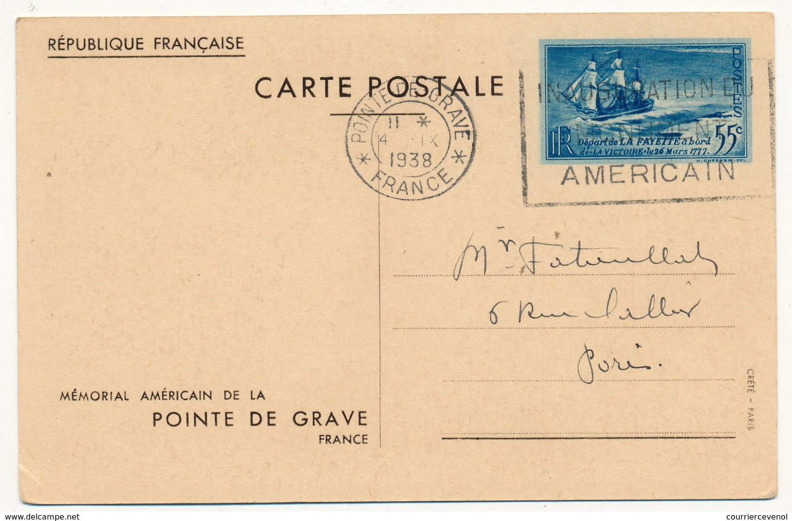 FRANCE - CP 55c Mémorial Américain De La Pointe De Grave - OMEC Inauguration - Standard Postcards & Stamped On Demand (before 1995)